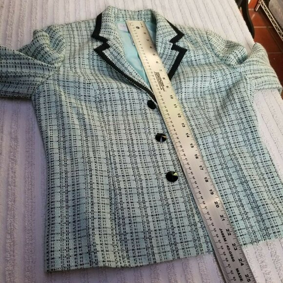 Sag Harbor Womens 8P Light Blue Plaid Metallic Tweed Baler Jacket Three-Button - Picture 7 of 7